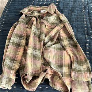 Old Navy Plaid Button Down Shirt - Green, Pink, Yellow